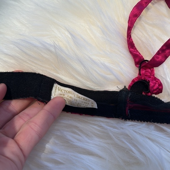 Victoria’s Secret Gold Label 90s pink satin black lace bra likenew Deadstock 34B - Picture 8 of 8